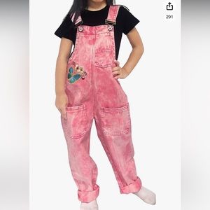 New : Pink TieDye Overalls ! Embroidered Butterfly & Flowers , Adjustable Straps